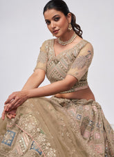 Beige Colour Embroidered Party Wear Lehenga Choli
